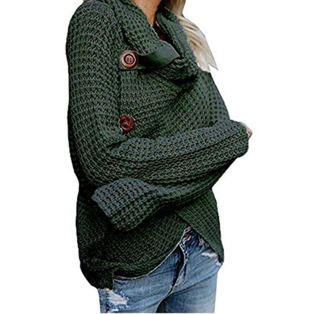 MIRACLE Chunky Cowl Neck Wrap Button Sweater Cardi
